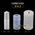 Combo Pack: AAA to AA, AA to C, AA to D Size Battery Converter Case. 
