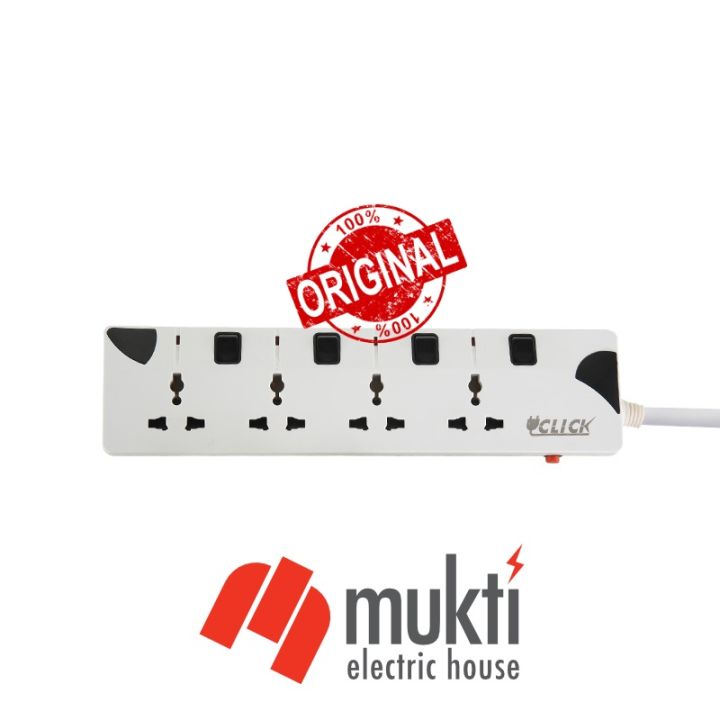 CLICK Safe 4 Point Multiplug Extension Cord 4skt Port Multi Plug Socket