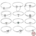 Bracelet Silver 925 Original 17-20CM Star Moon Sun Four Leaf Clover Green Zircon Bracelets Fit DIY Charms Birthday Jewelry Gifts.