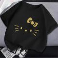 korean Hello Kitty Children Clothing Anime Sanrio Girls T-shirt Cartoon Melody Kuromi Summer Cute Top Cotton Kids Short Sleeves. 