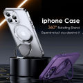Luxury Magnetic Stand Phone Case For iphone 15 14 13 12 11 Pro Max Plus 360° Rotation Ring Holder Transparent Matte Cover Funda. 