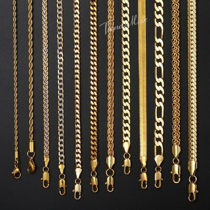 Necklace For Women Men Gold Color Figaro Rope Snake Curb Cuban Link Chain Mens Womens Fashion Jewelry 18-24 GNN2