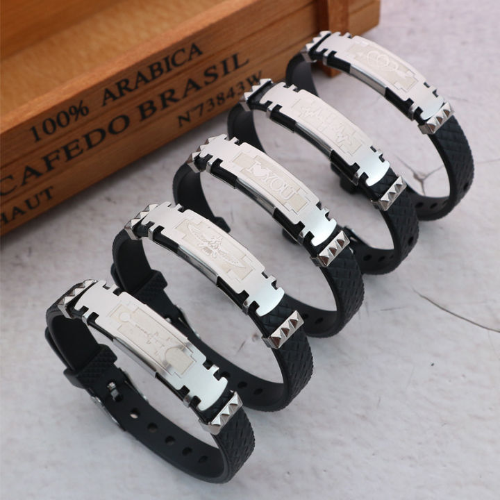 Yiwu%20small%20commodities%20street%20stall%20hand%20jewelry%20PVC%20stainless%20steel%20boys'%20bracelet%20trend%20hip-hop%20titanium%20steel%20couple%20bracelet%20-%20Image%204
