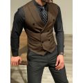 Men's Suit Vest Double Breasted Sleeveless Wedding Groom Vest Retro Slim Fit Work Wear Business Waistcoat.