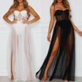 Summer 2PCS Dress Womens Perspective Mesh Gauze Sleeveless Backless Party Dress Black White Long Maxi Dresses Sundress.