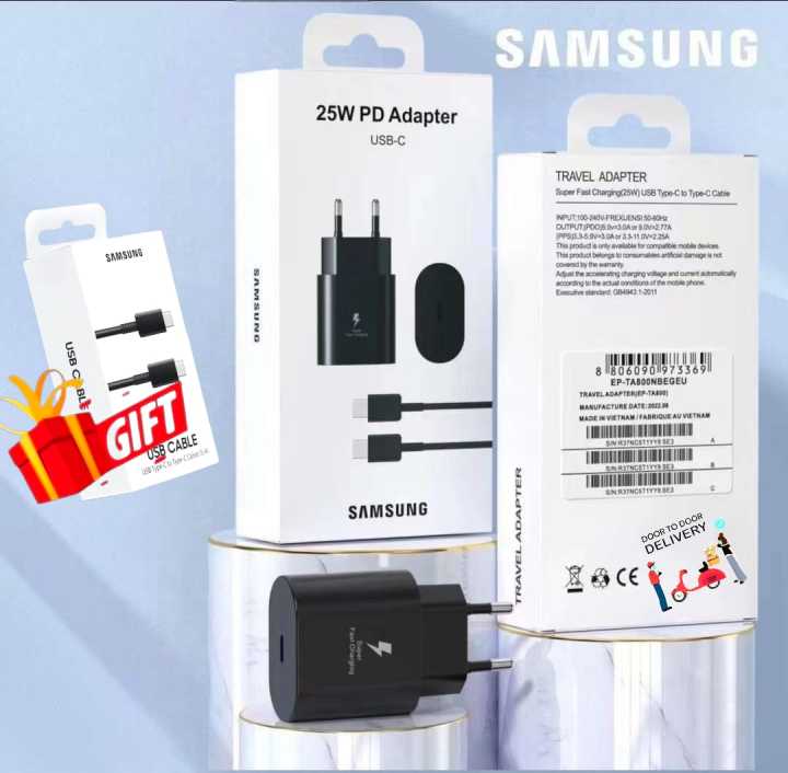 Samsung 25W Super Fast Charger Usb Type C Charger Power Adapter For Galaxy - Charger(Free TYPE C TO TYPE C Cable)