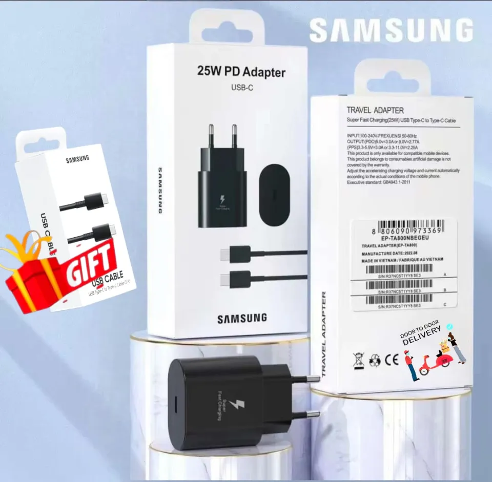 Samsung 25W Super Fast Charger Usb Type C Charger Power Adapter For Galaxy  Charger(Free TYPE C TO TYPE C Cable)