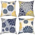 NANLIY Throw Pillow Covers 18x18 Inch Set of 4,Navy Blue Gold Oversized Flower Geometry Square Pillow Cushion Cases. 
