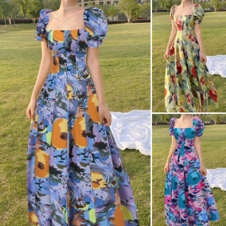 ZANZEA%20Korean%20Style%20Womens%20Puff%20Sleeve%20Printed%20Dress%20Tunic%20Loose%20Holiday%20Maxi%20Sundress%20-%20Image%205