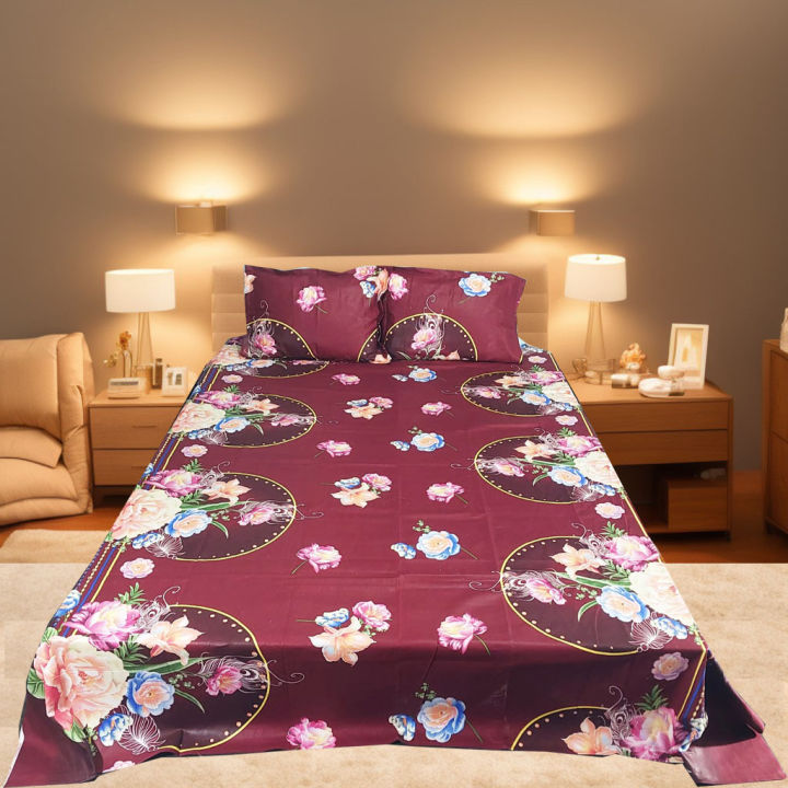 Fashionable Double (King )Size Cotton fabrica Printed -Flat Type Hand Washable Bed Sheet Set With Matching 2 Pillow Covers