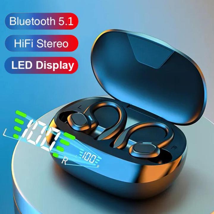 Tinzzi TWS Bluetooth5.1 Earphones Wireless Sport Earhook Headphones HiFi Stereo In Ear Earbuds Waterproof Noise Cancelling Headset with LED Display Charging Case