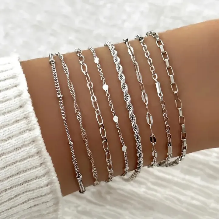 11Pcs%20Set%20Simple%20Stackable%20Silver%20Color%20Metal%20Chain%20Bracelets%20Set%20Jewelry%20Nicle%20-%20Image%204