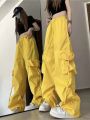 Women Y2K Korean Cargo Pants Hip Hop Loose Causal Wide Leg Pants Fashion High Waist Baggy Streetwear Multi Pockets Sweatpants.