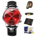 OUPINKE Genuine Leather Strap Watch for Men Original Imported Swiss Movement Automatic Mechanical Wristwatch Ultra Thin Watches. 