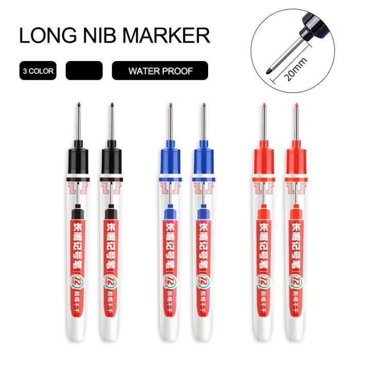 Dainayw%203%20Pcs%20Long%20Nib%20Marker%20Pens%20Red%20Black%20Blue%20Ink%20Bathroom%20Woodworking%20Decoration%20Multi-purpose%20Deep%20Hole%20Marker%20Pen%20Set%20-%20Image%204