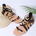 2021 summer new European and American plus size woven flat back zipper roman sandals women's spot clip toe women's shoes.