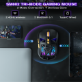 SOLAKAKA SM802 Tri-mode Gaming Mouse RGB Wirelss Ultralight Custorizable Silent Mice 2.4G/BT/Wired E-sports Gaming Mouse For PC. 