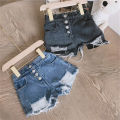 Children's fashion denim shorts, girls' ripped pants, hot pants, children's pants, children's pants, 3-8 years old, children's clothes. 
