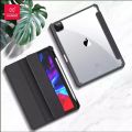 Xundd Leather Case For Apple iPad Pro 12.9 (2018-2020-2021) 12.9 inch Case Shockproof Transparent Trifold Light Anti-impact Magnetic Leather Tablet Cover (Black).