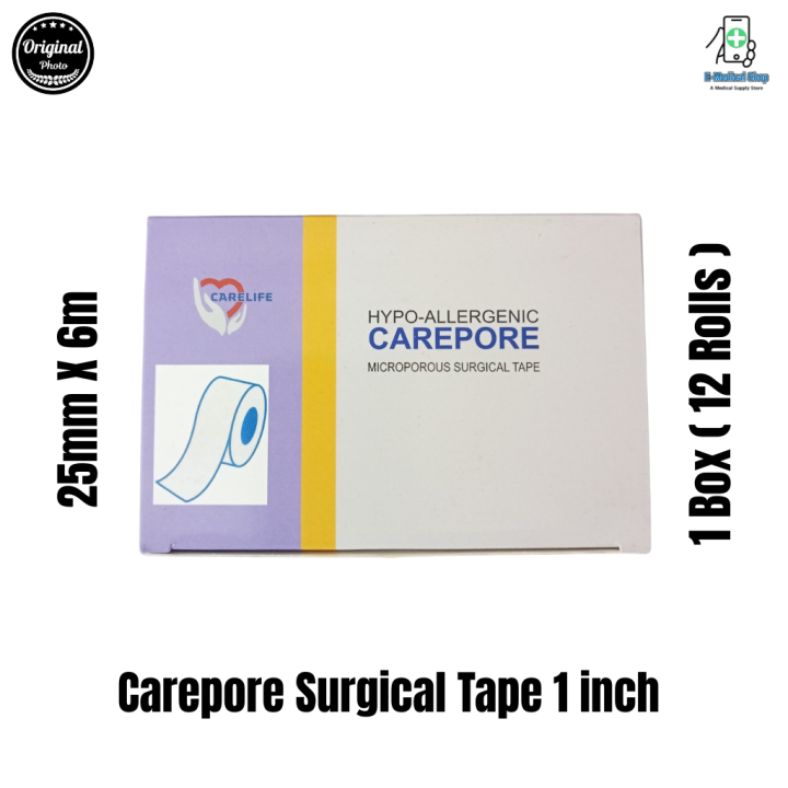 Carepore Microporous Surgical Tape 25mm X 6m (12 Rolls)-1 Box
