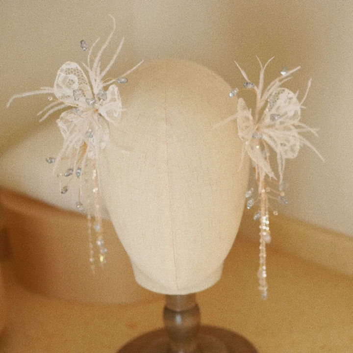 New sweet and smart bridal flower tassel hairpin handmade super fairy forest dream temperament wedding wedding hair accessories