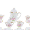 1:12 Miniature 15pcs Porcelain Tea Cup Set Chintz Flower Tableware Kitchen.