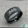 DC Comics inspired 8MM Black Band Batman Logo Symbol Stainless Steel Ring.
