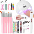 Monja Nail Art Drill Set Lamp Dryer Brush Polishing Dotting Drawing Pen File Buffer Rhinestone Manicure Pedicure Design Tool Kit. 