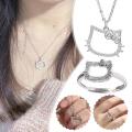 Women Diamond Hellokitty Hello Kitty Necklace Cute Chain Premium Pendant Clavicle KT Cat Pearl Girl Luxury W3U7. 