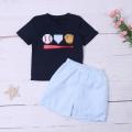 2023 Baby Boy 1-8T Outfits Cotton Clothes Set Baseball Embroidery 2pcs Bodysuit Sleeve T-shirt Toddler Bluey Seersucker Shorts.
