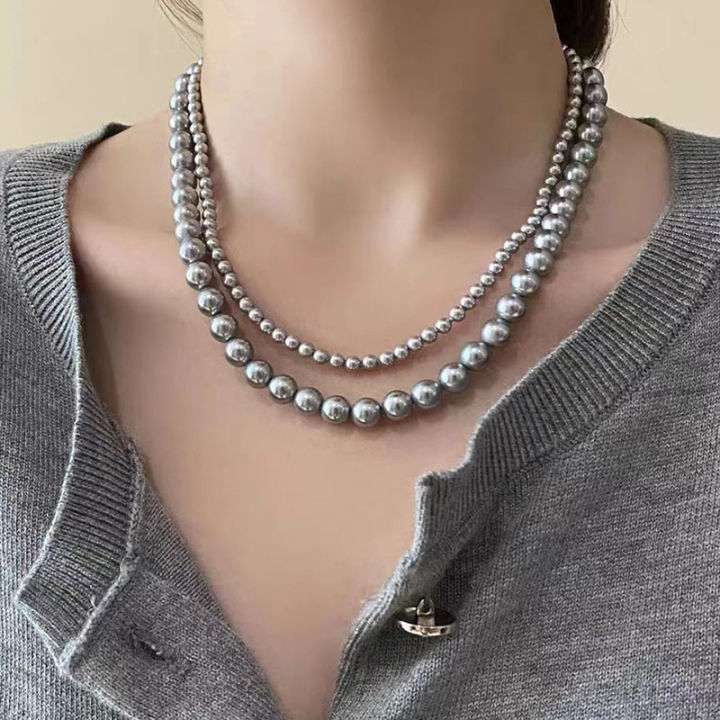 Pearl New Model Necklace Vintage Grey Pearl Necklace For