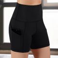 Women Gym Shorts High Waist Lifting Push Up Tight Cycling Sports Leggings + Phone Pocket Jogging Running Fitness Short Pant. 