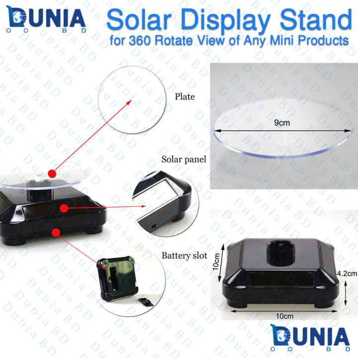 Solar Powered 360° Rotating Display Stand Turntable for Product Showcase