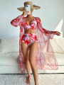 MINGYI 2024 NEW SEXY EUROPEAN AND AMERICAN HIGH-END FASHION MULTICOLOR PRINT THREE-PIECE BIKINI BIKINI WOMEN'S SWIMSUIT.