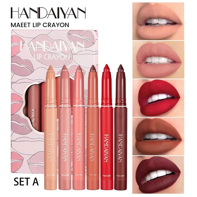 HANDAIYAN 6pcs Matte Lip Liner Set Long Lasting Velvet Lipliner Pack Red Lipstick Tint  Lips Stick Pencil Cosmetic Makeup-Set -A