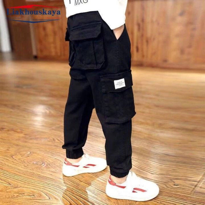 Boys Cargo Pants Casual Winter Spring Thick Cotton Boys Trousers Kids Sport Pants Teenage Children Clothes For 110-160cm