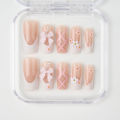 24Pcs Pink Bow Press on Nails 3D Flower with Pearl Design Acrylic Nails Ballerina Full Cover French False Nail Tips for Women. 