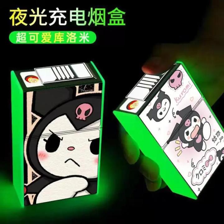 Sanrio Kuromi cartoon light-up cigarette case rechargeable lighter  all-in-one moisture-proof creative portable cute holiday gift