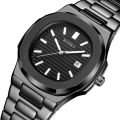 Stainless Steel Wrist Matte Quartz Watch For Men-Black.