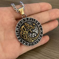 Viking Jewelry Stainless Steel Fenrir Wolf Round Pendant Necklace Norse Runes Vegvisir Runic Talisman Pendant Yggdrasil Men. 