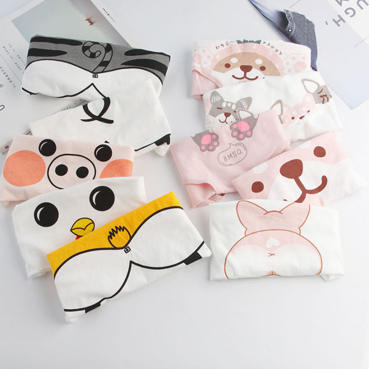 5Strip Underwear Female Student95%Cotton Korean Style Girl Cute Cartoon Middle Waist Women's Briefs for Junior High School Students