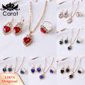 Carat Women Heart Shape Rhinestone Pendant Necklace Lever Back Earrings Ring Jewelry. 