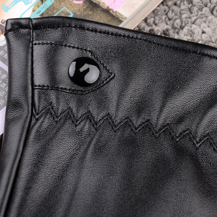 Women's%20leather%20gloves%20autumn%20and%20winter%20outdoor%20bicycle%20cold%20proof%20fashion%20black%20pu%20warm%20fleece%20gloves%20Korean%20version%20-%20Image%204