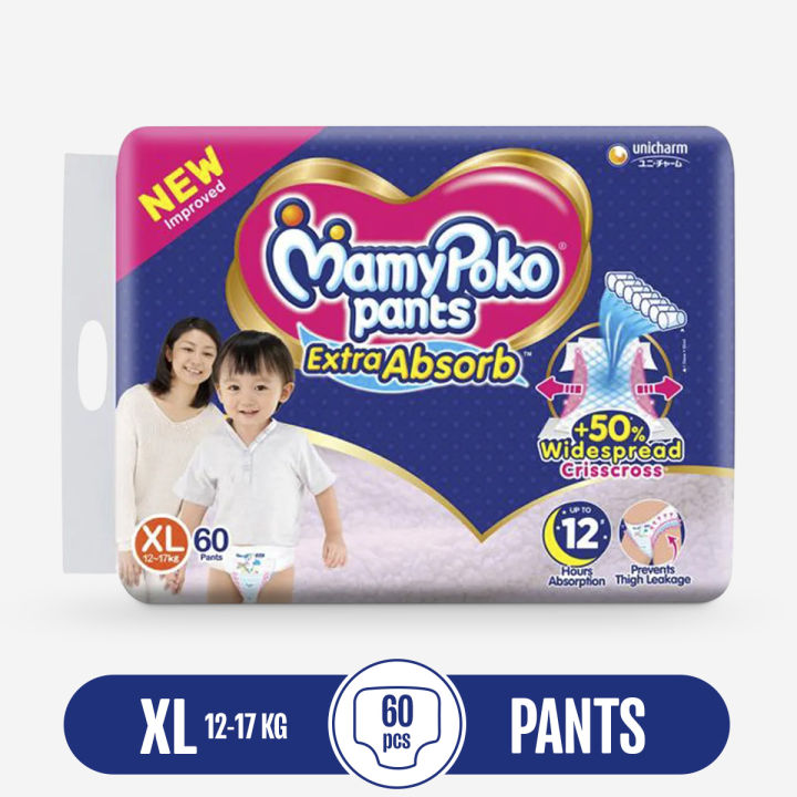 MamyPoko Extra Large (XL) Pant Diaper (12 - 17 kg)- 60 Pcs