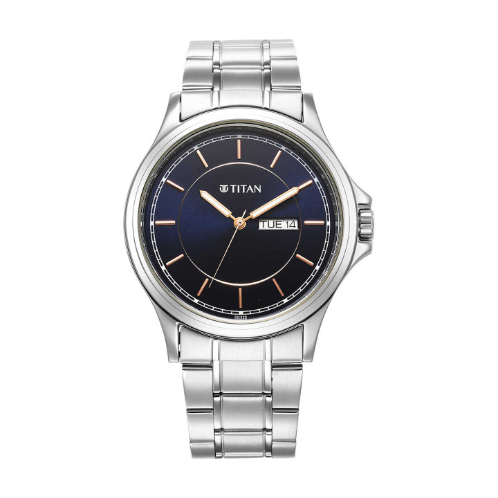 Titan 1870SM04 Blue Men's Beige Dial Silver Metal Strap Watch, 1870SM03 ...
