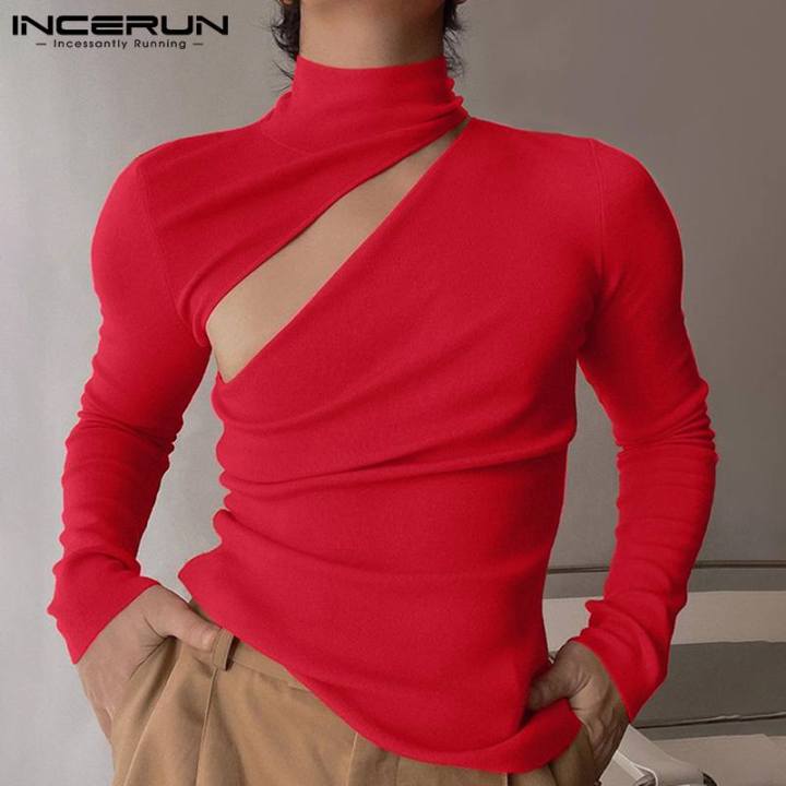INCERUN%20Men%20T%20Shirt%20Solid%20Turtleneck%20Long%20Sleeve%20Streetwear%202022%20Hollow%20Out%20Fashion%20Men%20Clothing%20Fitness%20Casual%20Camisetas%20S-5XL%20-%20Image%203