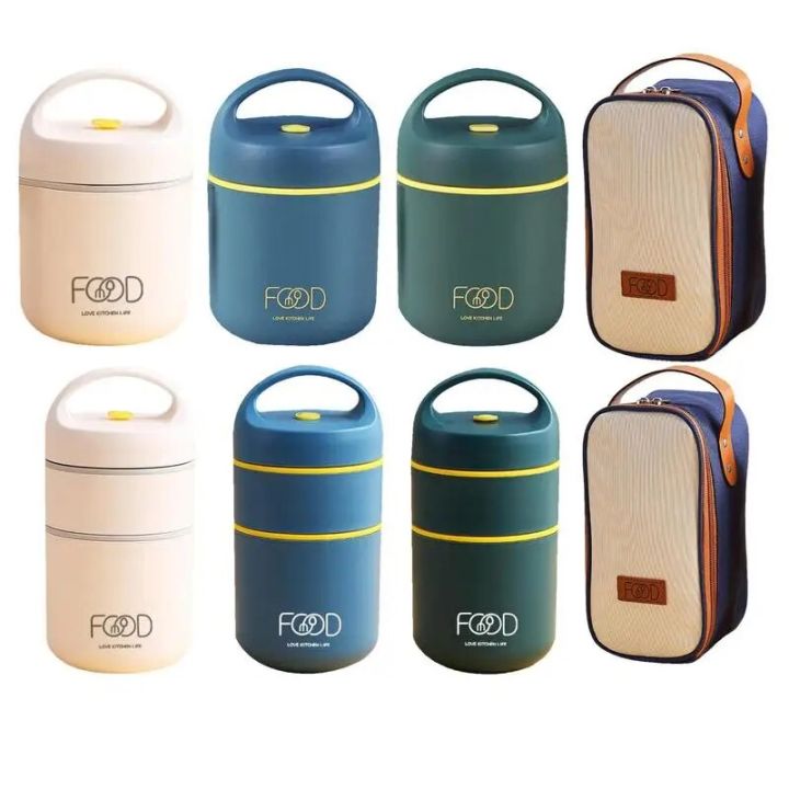Stackable Thermal Containers Stainless Steel Leak-Proof Lunch Storage Box 2 Tier Vacuum Insulated Thermos Hot Food Soup Bowl Jar