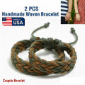 American Handmade Woven Adjustable Bracelet Cotton Rope Friendship Band Jewelry, Handicraft Item | Birthday Wedding Engagement Bridal Party Souvenir Awesome Gift for Men – Green Light Brown Color (1 Piece & 2 Pieces Combo Available). 