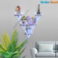 Elegant Triangular Wall Shelf Set for Home Decor - 10 Piece Modern Geometric Display Rack with Vases and Containers.