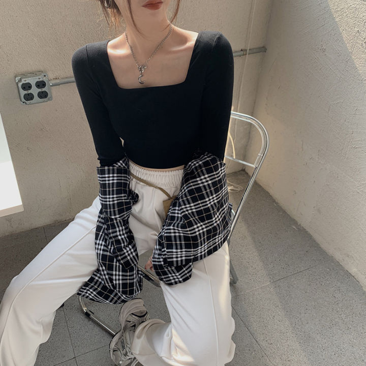Early%20Autumn%20Hot%20Girl%20Square%20Collar%20Short%20Top%20for%20Women%202024%20New%20Korean%20Style%20Fitted%20Bottoming%20Bottoming%20Shirt%20Long%20Sleeve%20T%20T-shirt%20Women's%20Fashion%20-%20Image%207